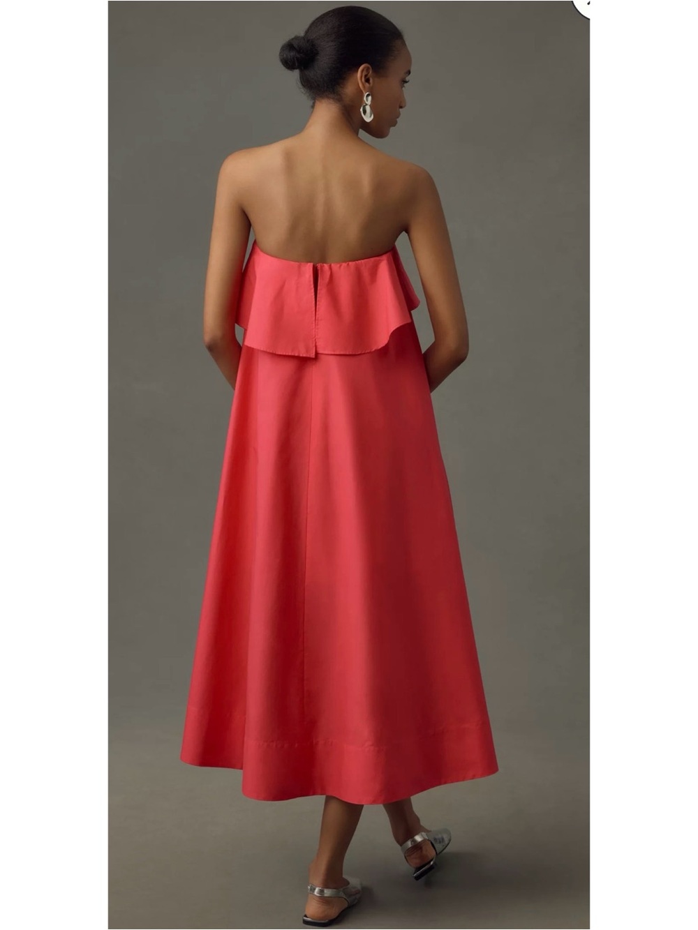 By Anthropologie Strapless Flounce A-Line Midi Dress Hot Pink Size Small S - Picture 2 of 10